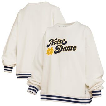 Women's Pressbox Cream Notre Dame Fighting Irish Bonanza Chenille Ribbed Sweatshirt
