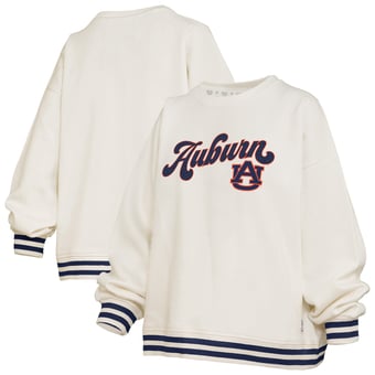 Women's Pressbox Cream Auburn Tigers Bonanza Chenille Ribbed Sweatshirt