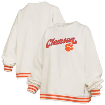 Women's Pressbox Cream Clemson Tigers Bonanza Chenille Ribbed Sweatshirt