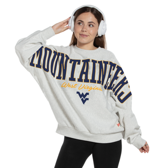 Women's Pressbox Heather Gray West Virginia Mountaineers Flannigan Oversized Fleece Sweatshirt