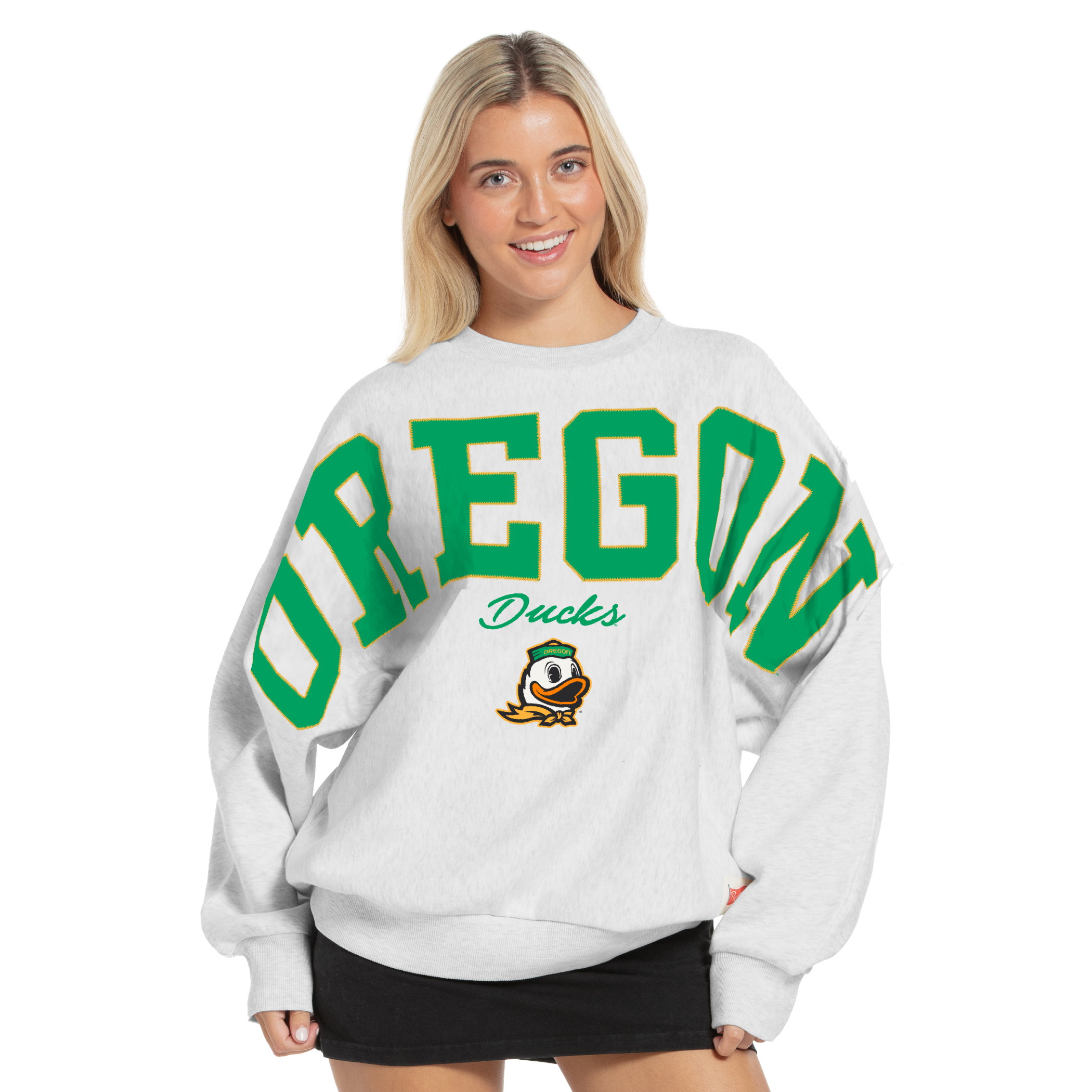 Women's Pressbox Heather Gray Oregon Ducks Flannigan Oversized Fleece Sweatshirt