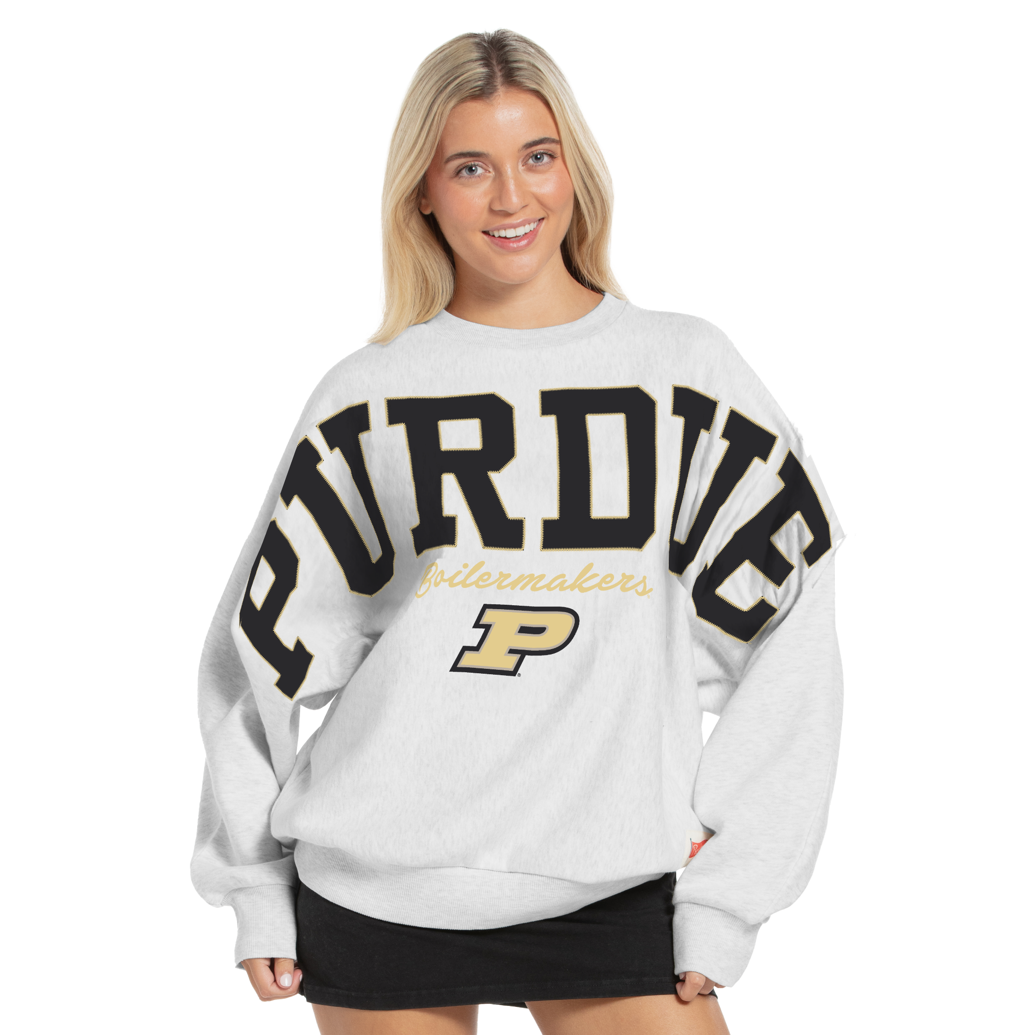 Women's Pressbox Heather Gray Purdue Boilermakers Flannigan Oversized Fleece Sweatshirt