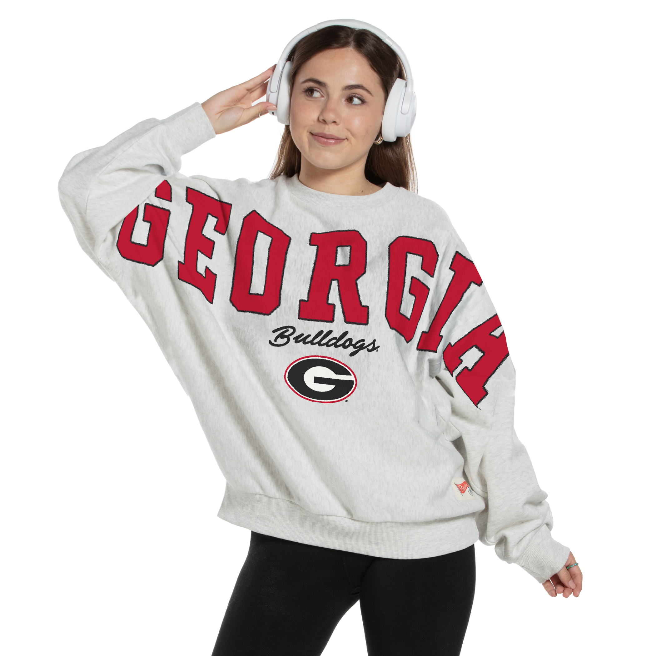 Women's Pressbox Heather Gray Georgia Bulldogs Flannigan Oversized Fleece Sweatshirt