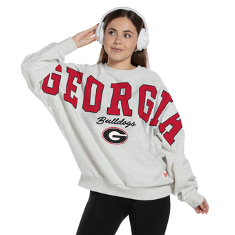 Women's Pressbox Heather Gray Georgia Bulldogs Flannigan Oversized Fleece Sweatshirt