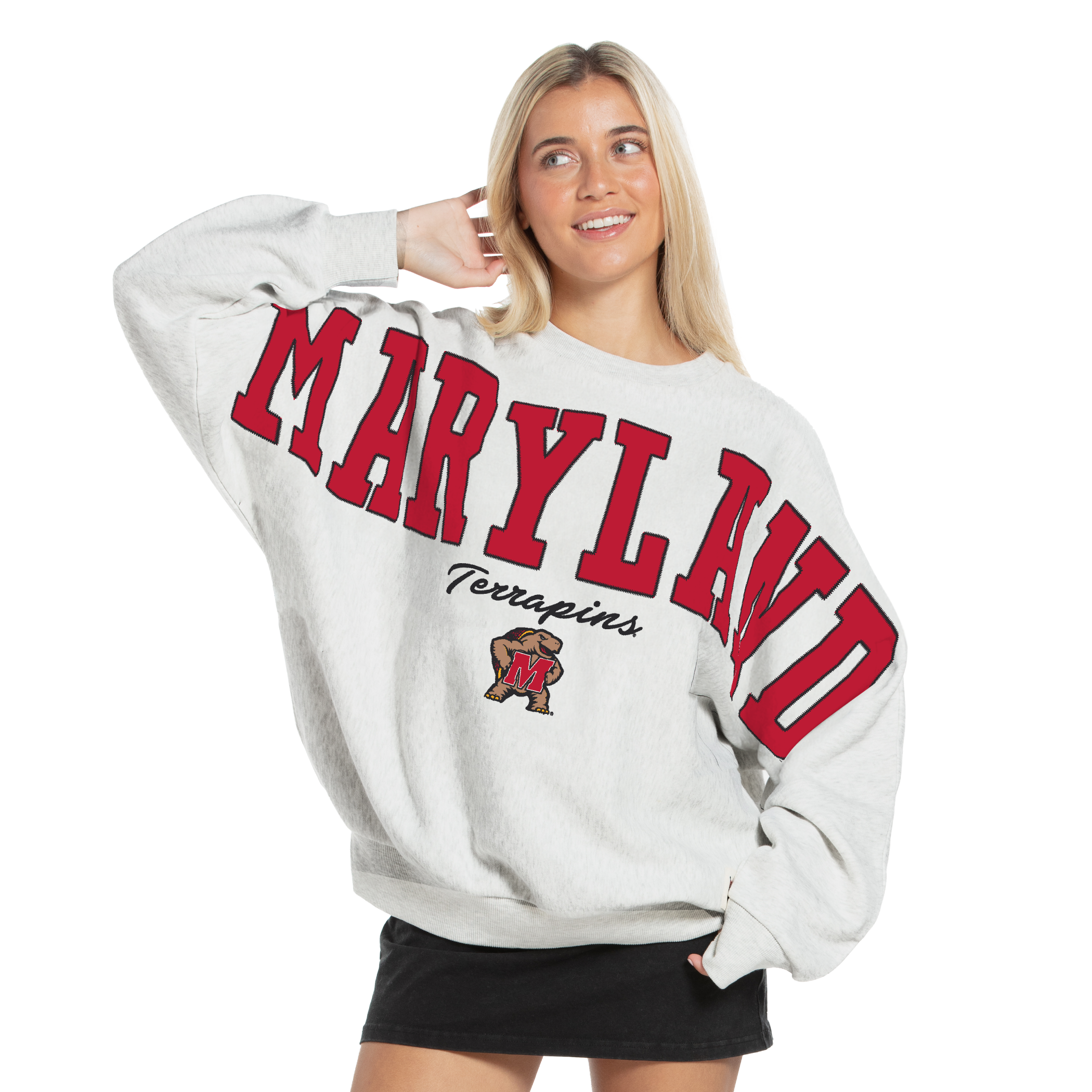 Women's Pressbox Heather Gray Maryland Terrapins Flannigan Oversized Fleece Sweatshirt