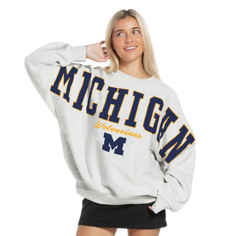 Women's Pressbox Heather Gray Michigan Wolverines Flannigan Oversized Fleece Sweatshirt