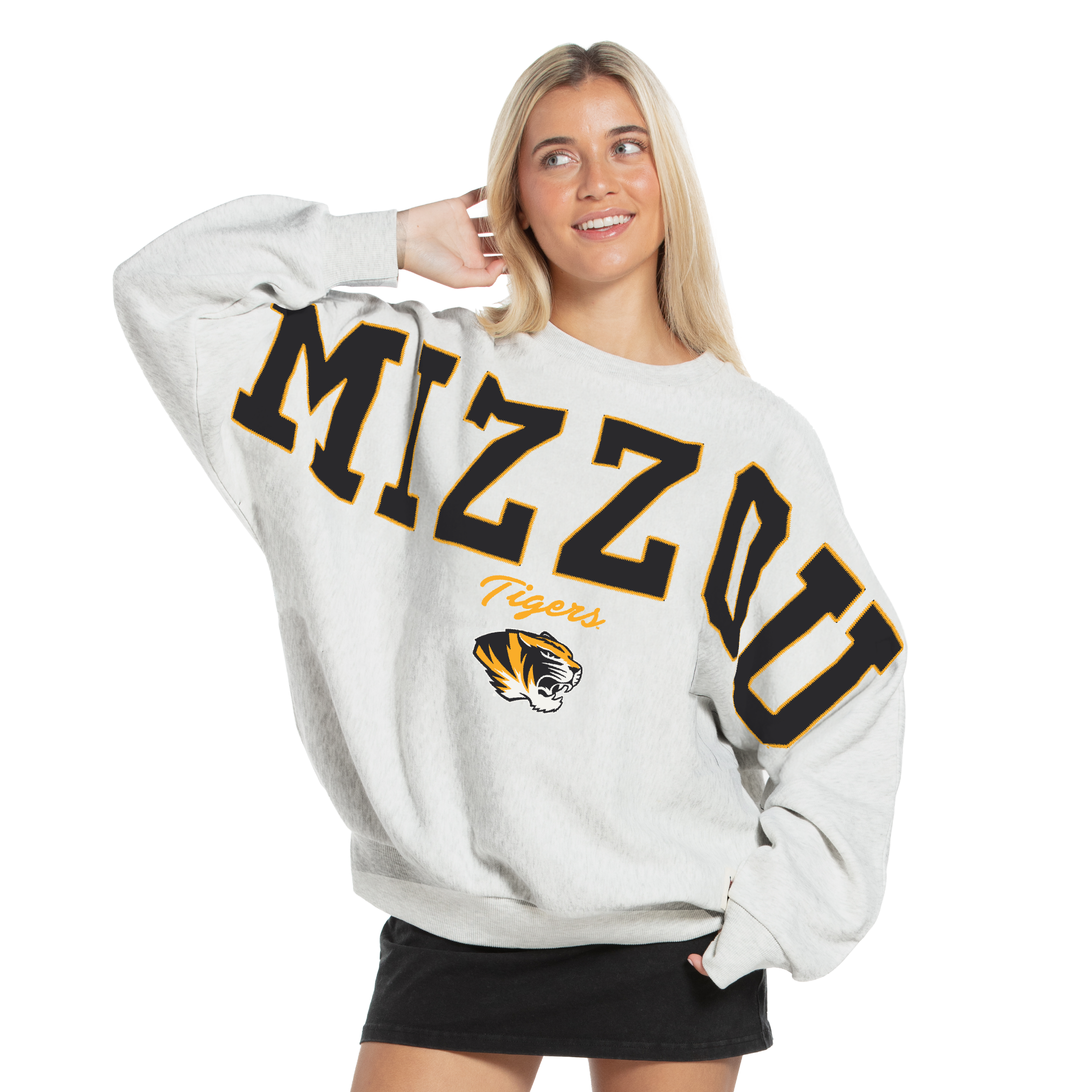 Women's Pressbox Heather Gray Missouri Tigers Flannigan Oversized Fleece Sweatshirt