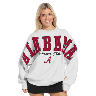 Women's Pressbox Heather Gray Alabama Crimson Tide Flannigan Oversized Fleece Sweatshirt