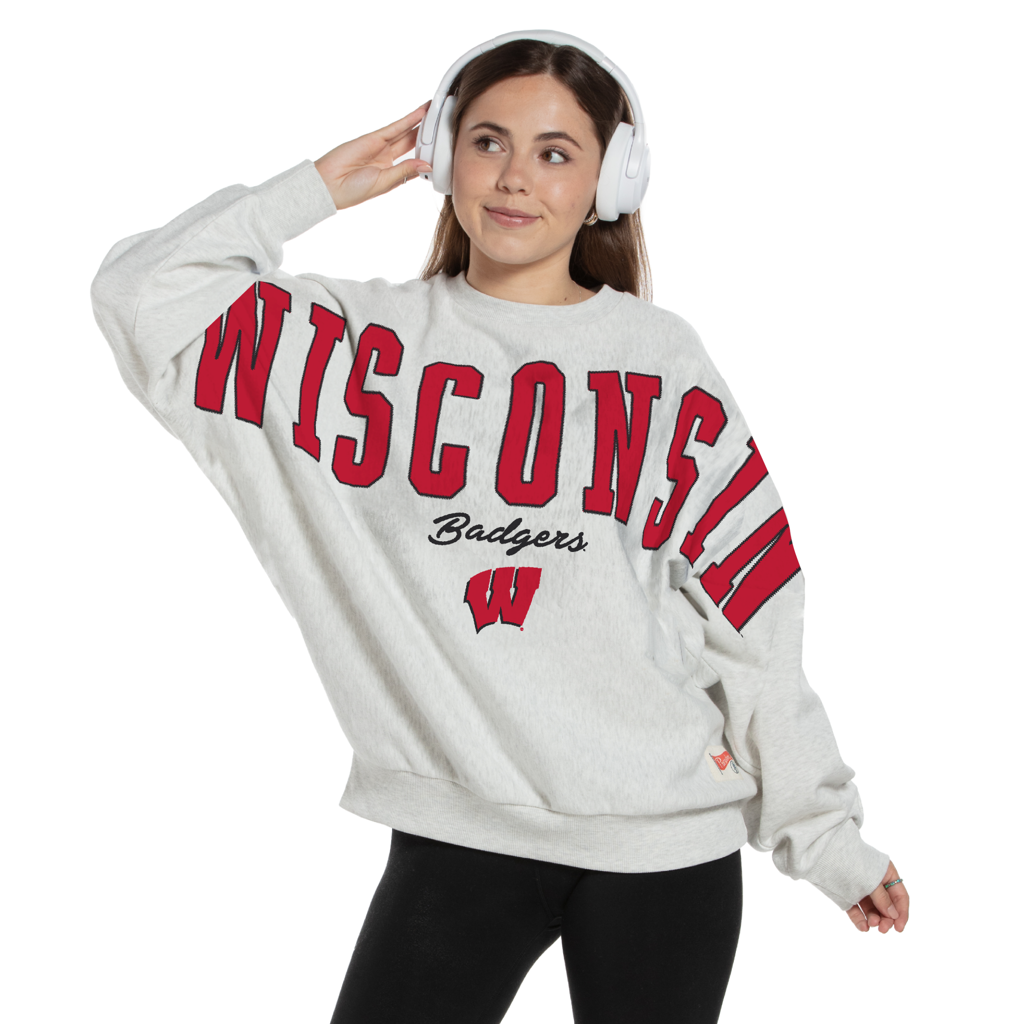 Women's Pressbox Heather Gray Wisconsin Badgers Flannigan Oversized Fleece Sweatshirt