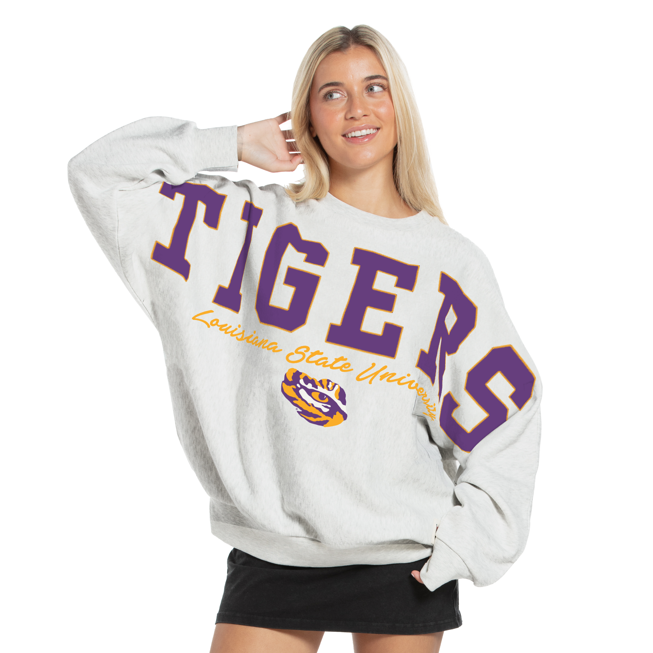 Women's Pressbox Heather Gray LSU Tigers Flannigan Oversized Fleece Sweatshirt