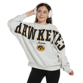 Women's Pressbox Heather Gray Iowa Hawkeyes Flannigan Oversized Fleece Sweatshirt