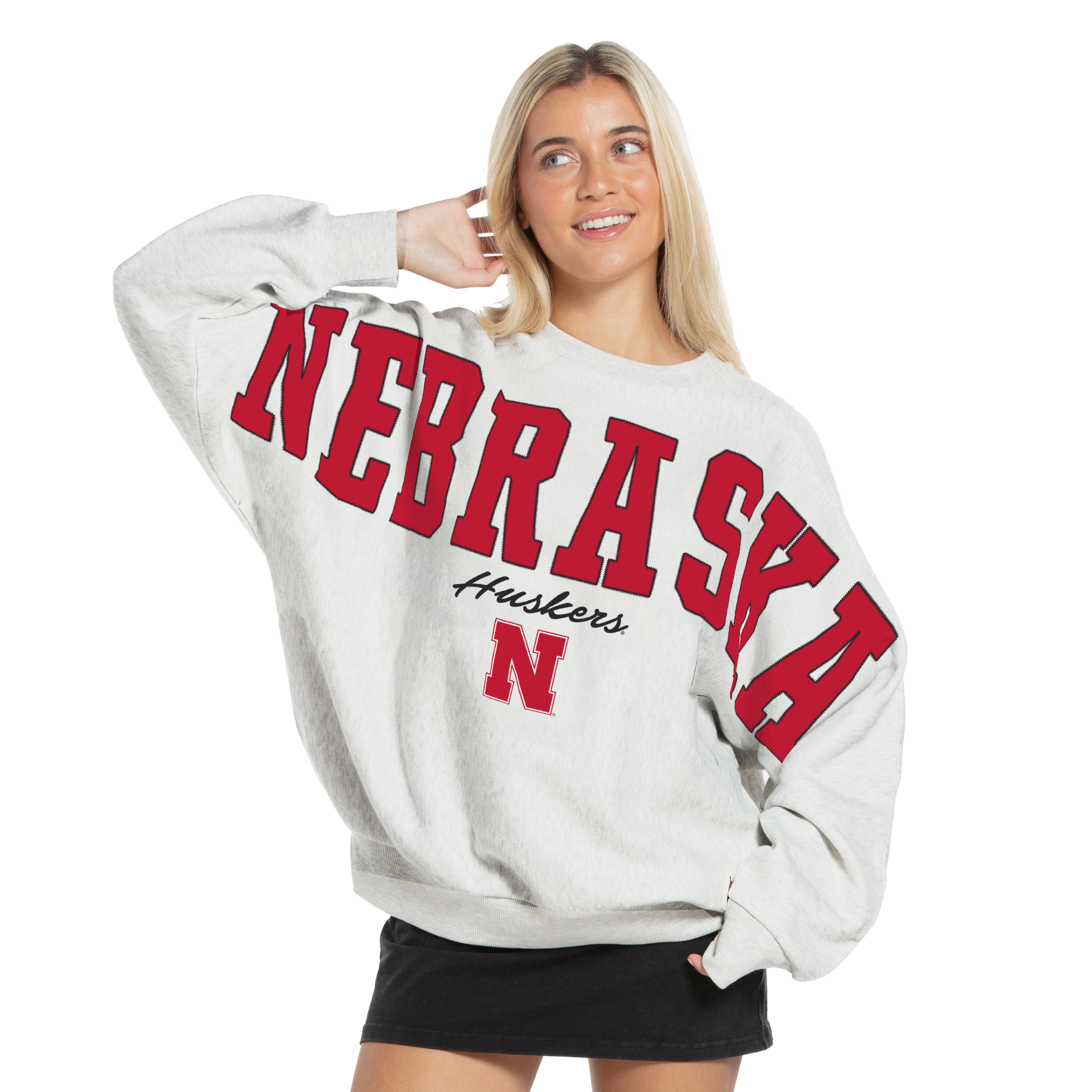 Women's Pressbox Heather Gray Nebraska Huskers Flannigan Oversized Fleece Sweatshirt
