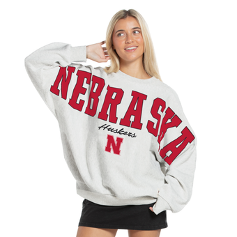 Women's Pressbox Heather Gray Nebraska Huskers Flannigan Oversized Fleece Sweatshirt