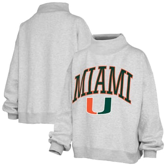 Women's Pressbox Heather Gray Miami Hurricanes Nelson Texture Lingo Mock Neck Fleece Sweatshirt