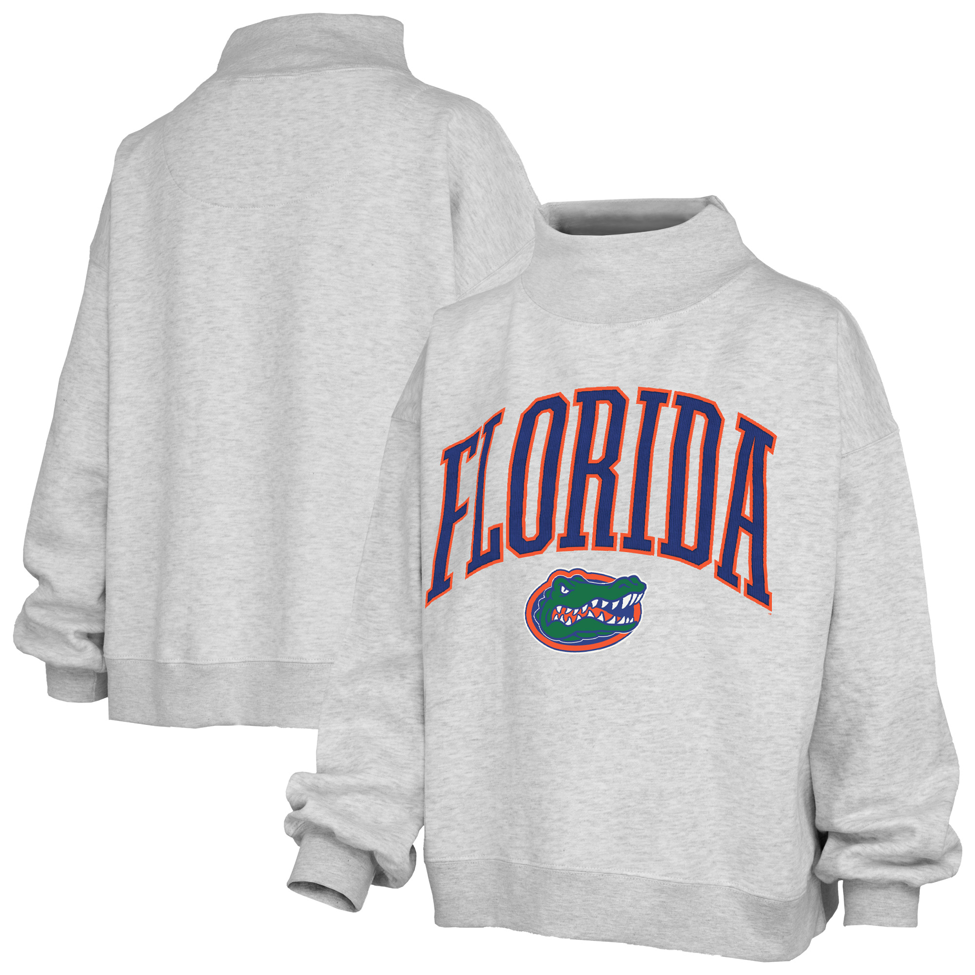 Women's Pressbox Heather Gray Florida Gators Nelson Texture Lingo Mock Neck Fleece Sweatshirt