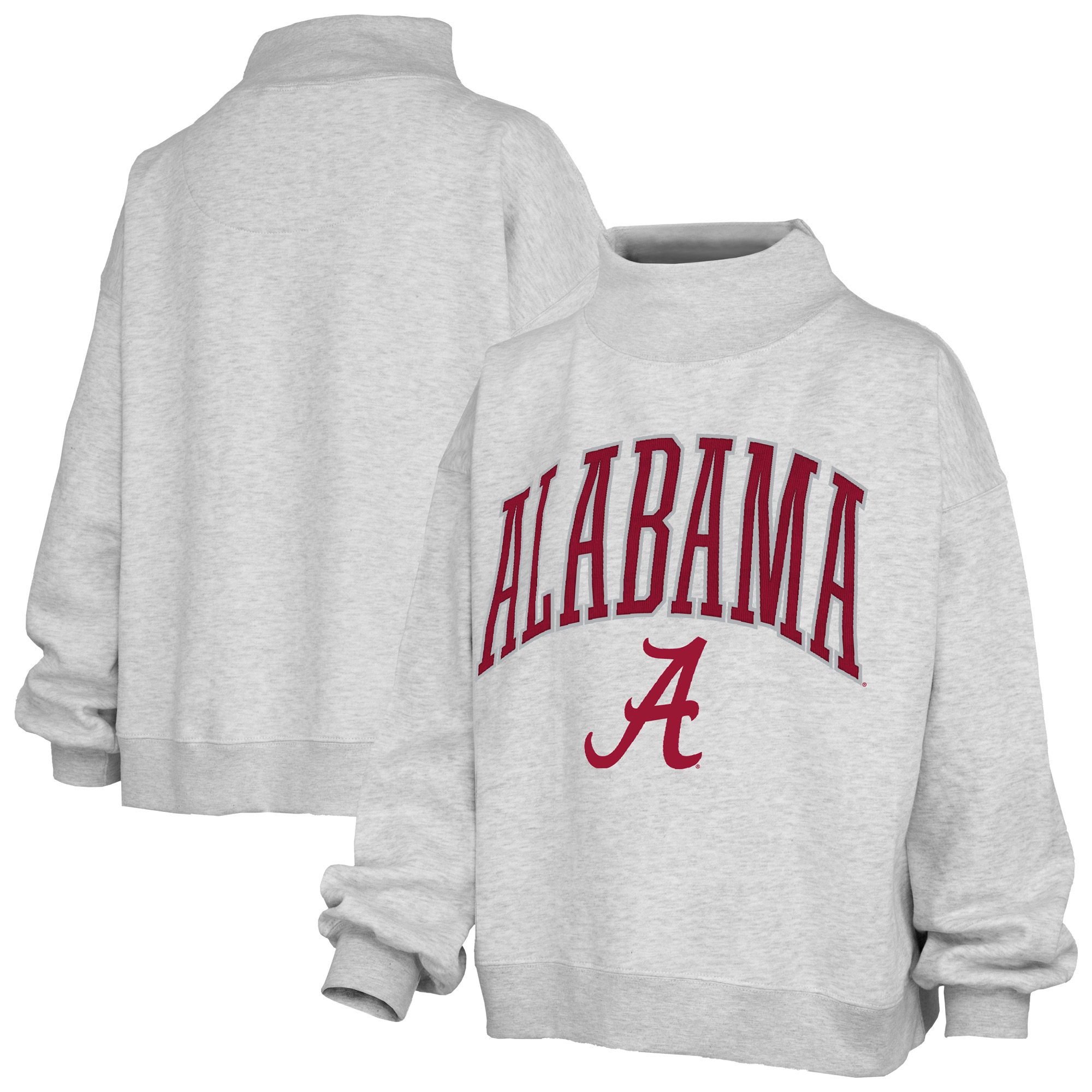 Women's Pressbox Heather Gray Alabama Crimson Tide Nelson Texture Lingo Mock Neck Fleece Sweatshirt