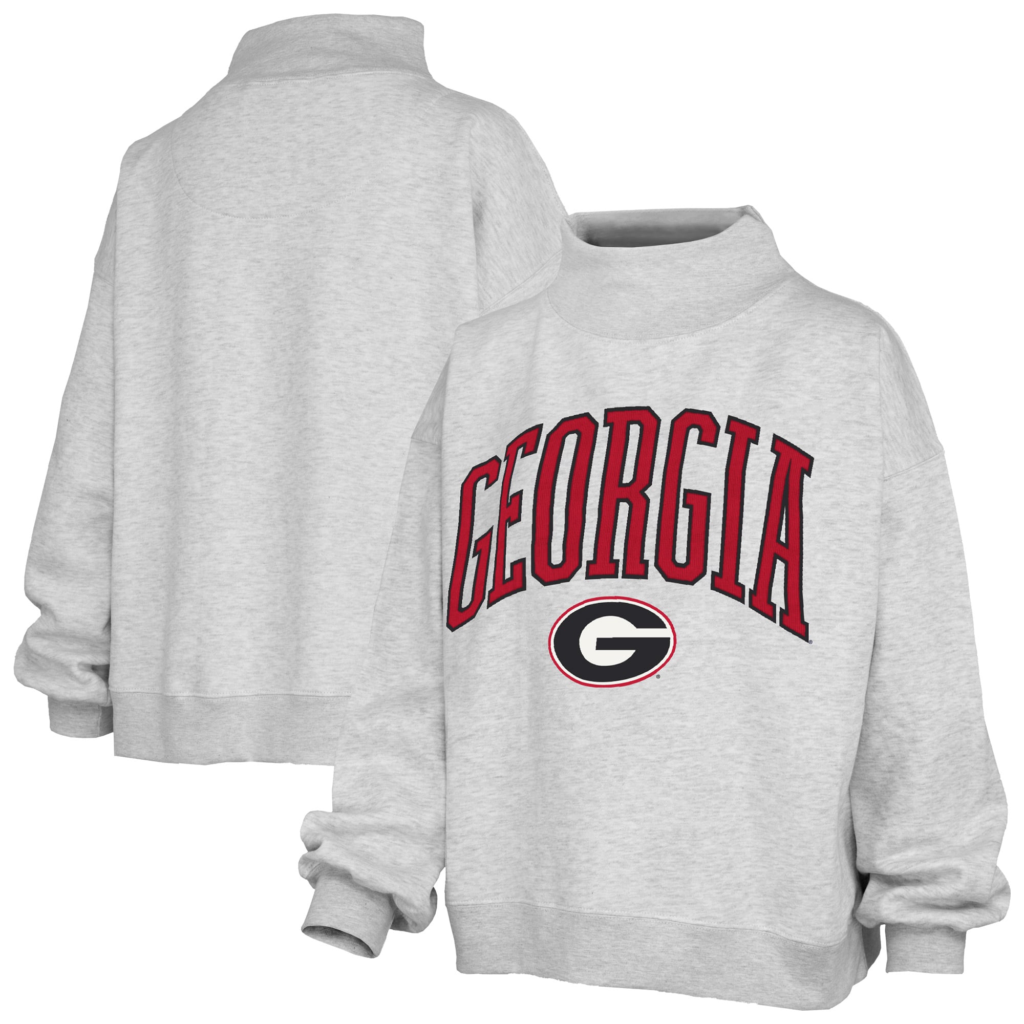 Women's Pressbox Heather Gray Georgia Bulldogs Nelson Texture Lingo Mock Neck Fleece Sweatshirt