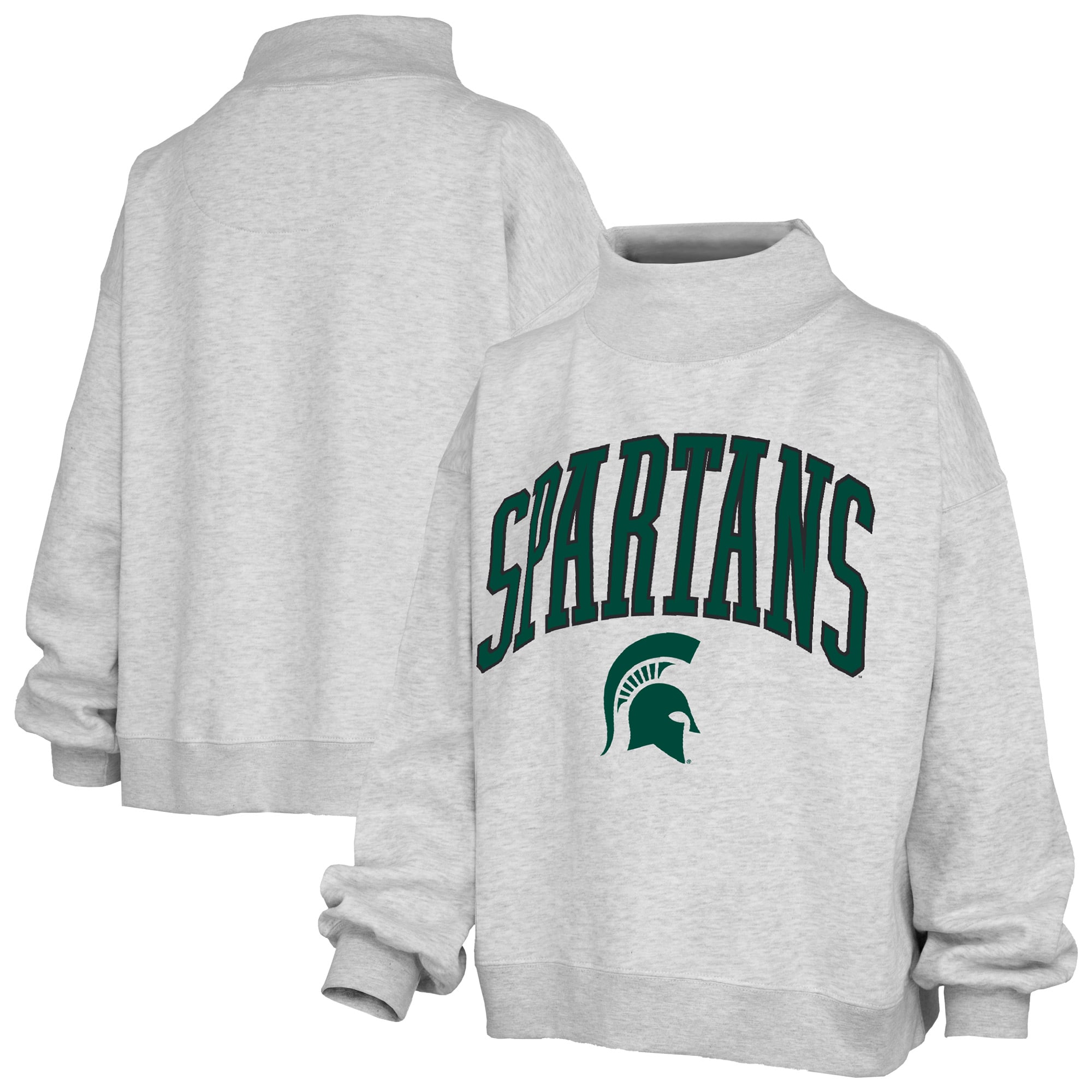 Women's Pressbox Heather Gray Michigan State Spartans Nelson Texture Lingo Mock Neck Fleece Sweatshirt