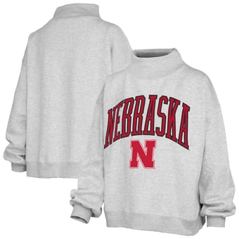 Women's Pressbox Heather Gray Nebraska Huskers Nelson Texture Lingo Mock Neck Fleece Sweatshirt
