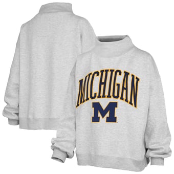 Women's Pressbox Heather Gray Michigan Wolverines Nelson Texture Lingo Mock Neck Fleece Sweatshirt