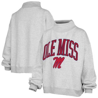 Women's Pressbox Heather Gray Ole Miss Rebels Nelson Texture Lingo Mock Neck Fleece Sweatshirt