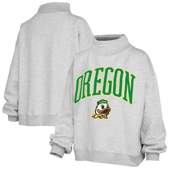 Women's Pressbox Heather Gray Oregon Ducks Nelson Texture Lingo Mock Neck Fleece Sweatshirt