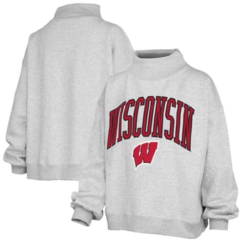 Women's Pressbox Heather Gray Wisconsin Badgers Nelson Texture Lingo Mock Neck Fleece Sweatshirt
