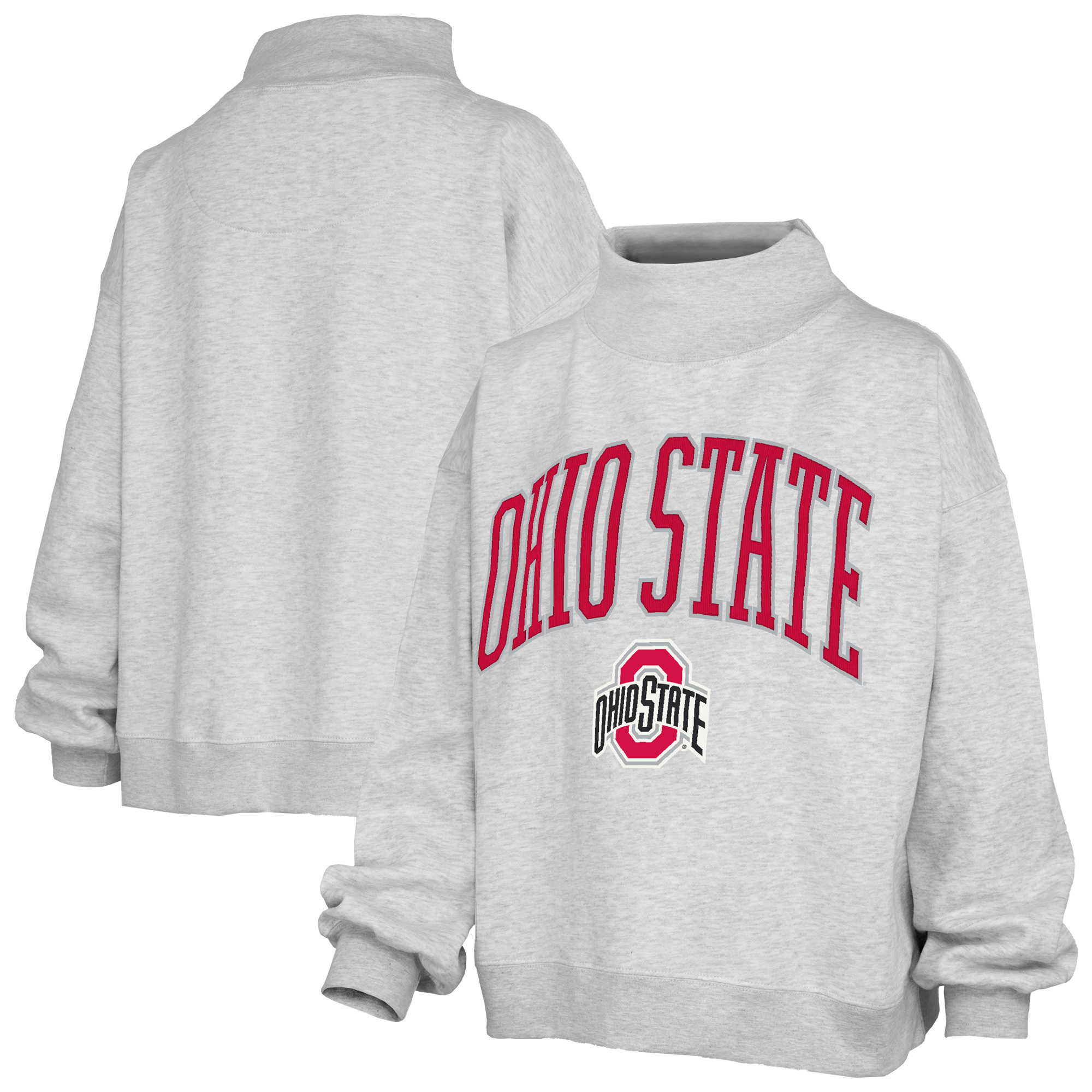 Women's Pressbox Heather Gray Ohio State Buckeyes Nelson Texture Lingo Mock Neck Fleece Sweatshirt