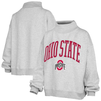 Women's Pressbox Heather Gray Ohio State Buckeyes Nelson Texture Lingo Mock Neck Fleece Sweatshirt