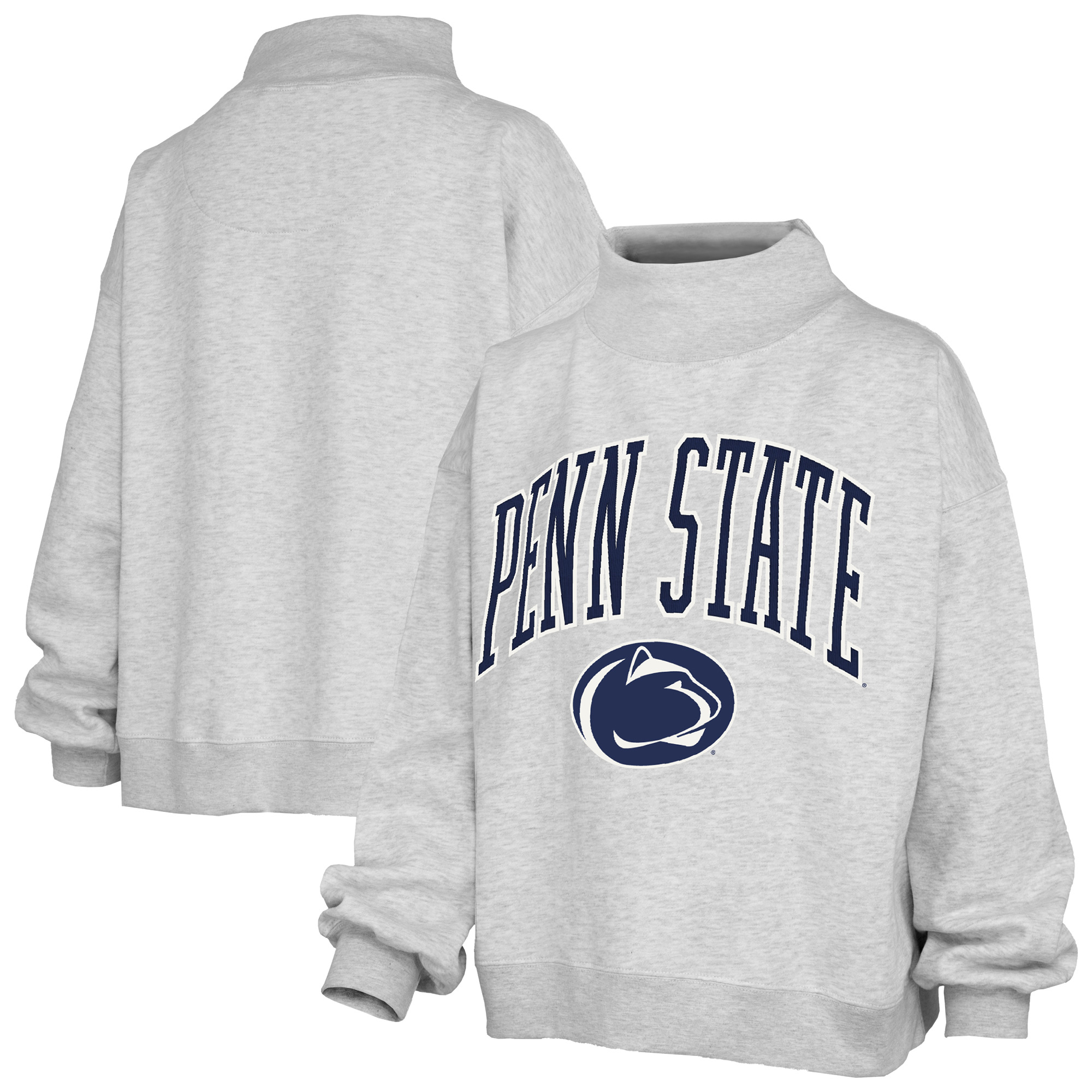 Women's Pressbox Heather Gray Penn State Nittany Lions Nelson Texture Lingo Mock Neck Fleece Sweatshirt
