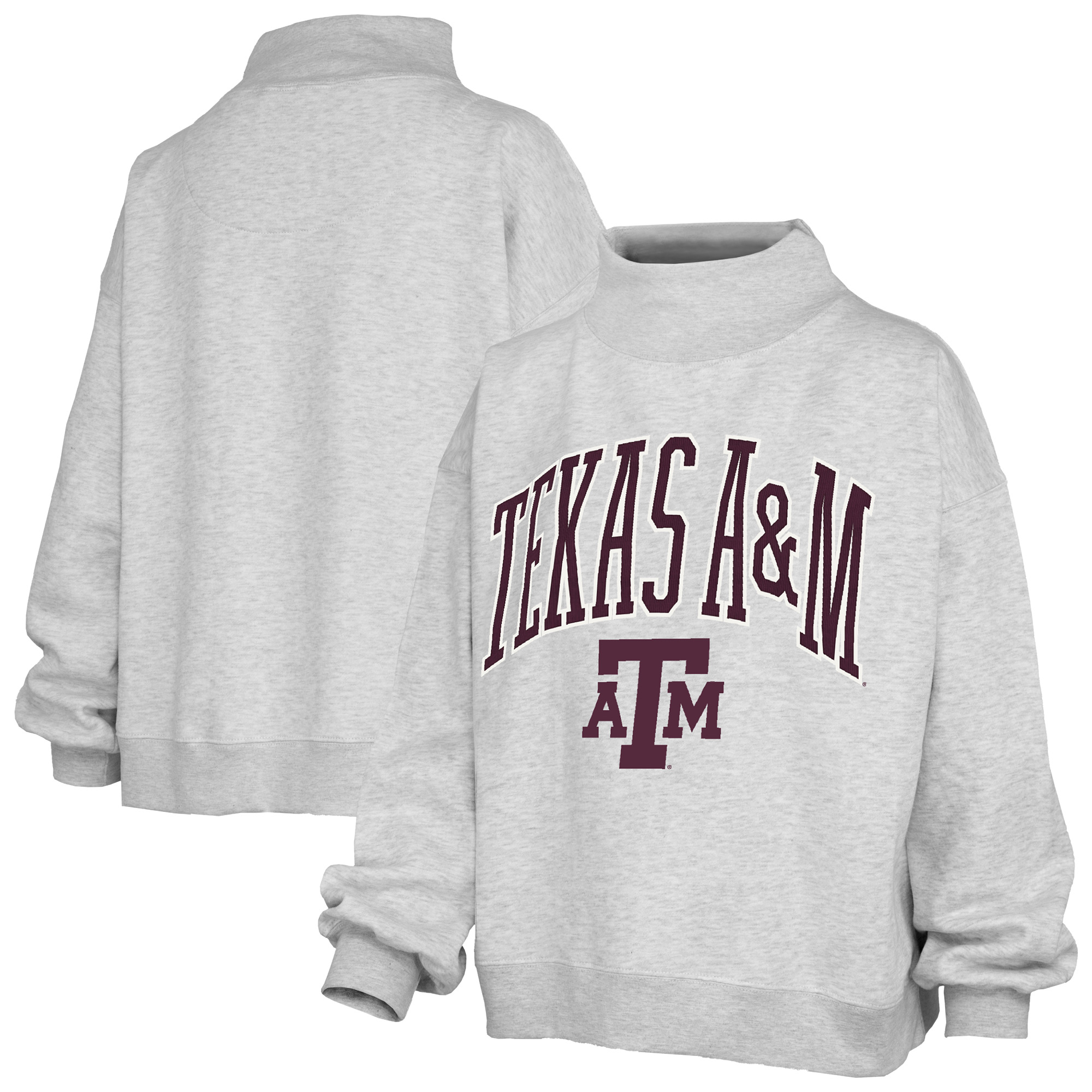 Women's Pressbox Heather Gray Texas A&M Aggies Nelson Texture Lingo Mock Neck Fleece Sweatshirt