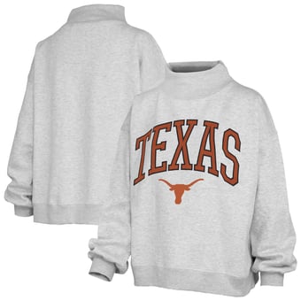 Women's Pressbox Heather Gray Texas Longhorns Nelson Texture Lingo Mock Neck Fleece Sweatshirt