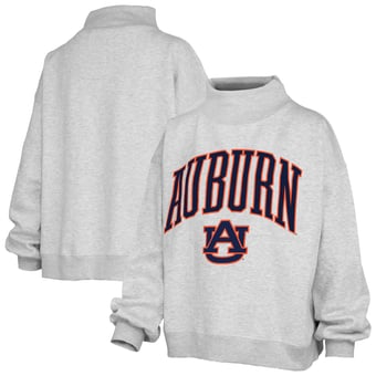 Women's Pressbox Heather Gray Auburn Tigers Nelson Texture Lingo Mock Neck Fleece Sweatshirt