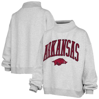 Women's Pressbox Heather Gray Arkansas Razorbacks Nelson Texture Lingo Mock Neck Fleece Sweatshirt