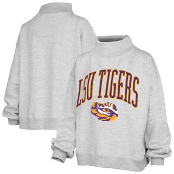Women's Pressbox Heather Gray LSU Tigers Nelson Texture Lingo Mock Neck Fleece Sweatshirt