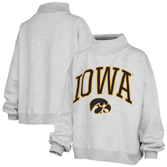 Women's Pressbox Heather Gray Iowa Hawkeyes Nelson Texture Lingo Mock Neck Fleece Sweatshirt
