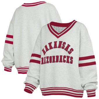 Women's Pressbox Heather Gray/Cardinal Arkansas Razorbacks Tackle Twill Oates V-Neck Sweatshirt