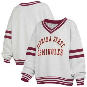 Women's Pressbox Heather Gray/Garnet Florida State Seminoles Tackle Twill Oates V-Neck Sweatshirt