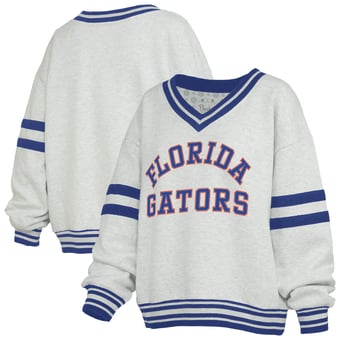 Women's Pressbox Heather Gray/Royal Florida Gators Tackle Twill Oates V-Neck Sweatshirt