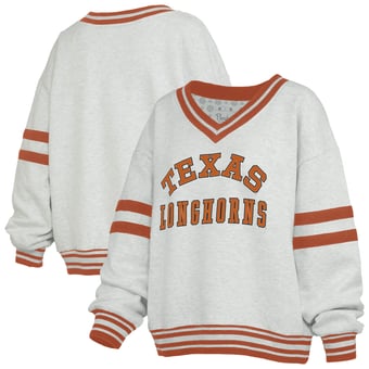Women's Pressbox Heather Gray/Texas Orange Texas Longhorns Tackle Twill Oates V-Neck Sweatshirt