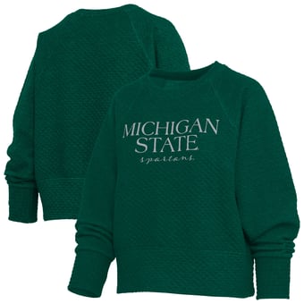 Women's Pressbox Green Michigan State Spartans Champagne Nova Quilted Tri-Blend Sweatshirt