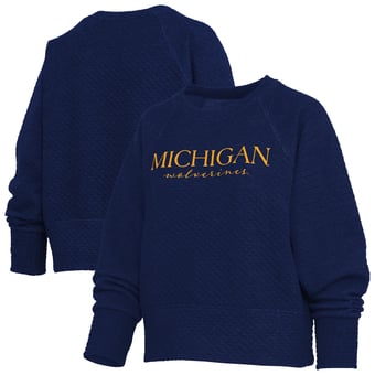 Women's Pressbox Navy Michigan Wolverines Champagne Nova Quilted Sweatshirt