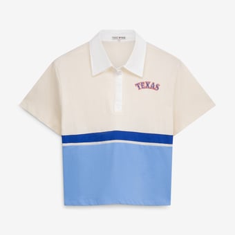 Women's Terez  Cream Texas Rangers Colorblock Rugby Polo