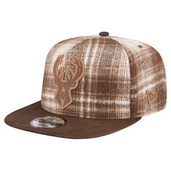 Men's New Era Brown Milwaukee Bucks Plaid 9FIFTY A-Frame Adjustable Hat