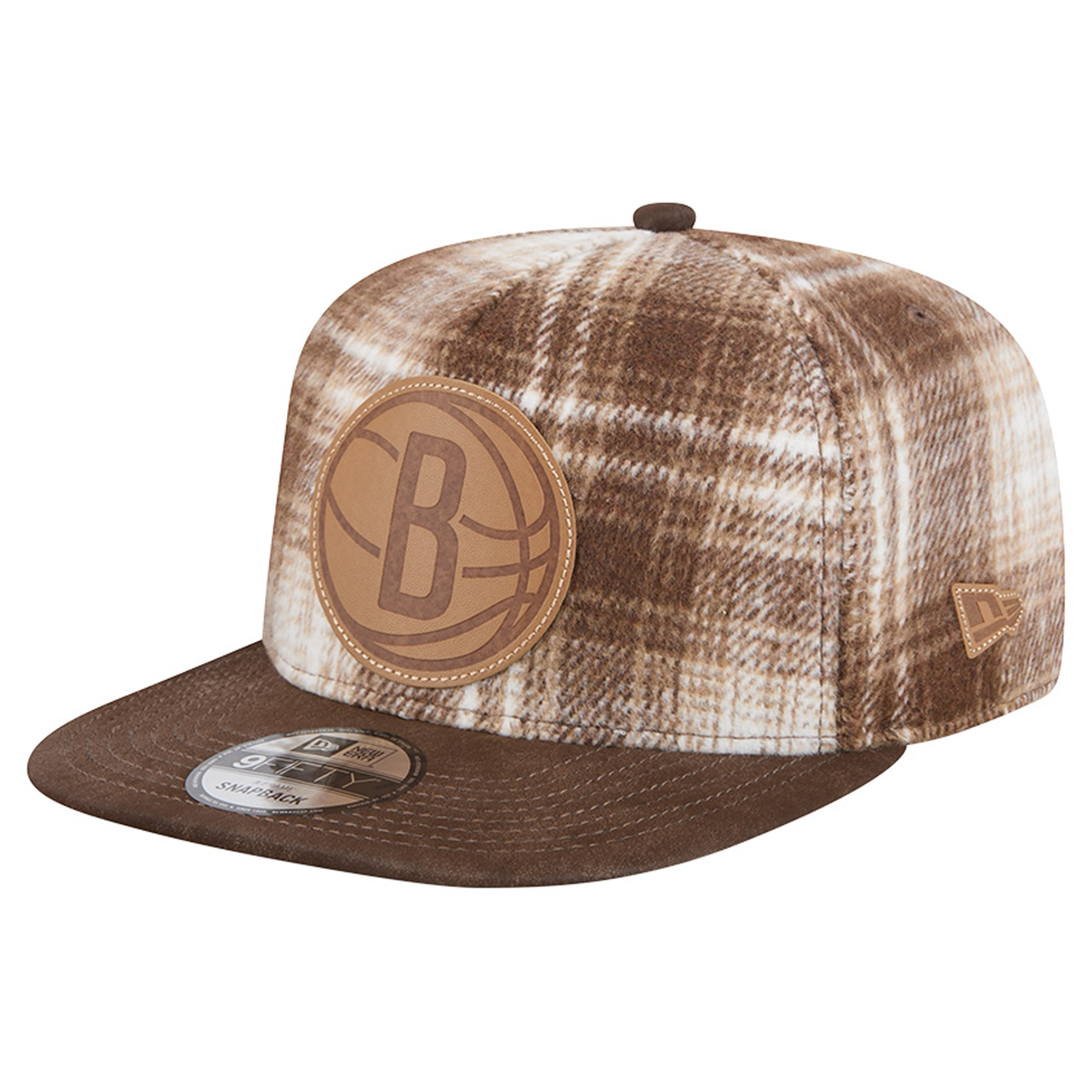 Men's New Era Brown Brooklyn Nets Plaid 9FIFTY A-Frame Adjustable Hat