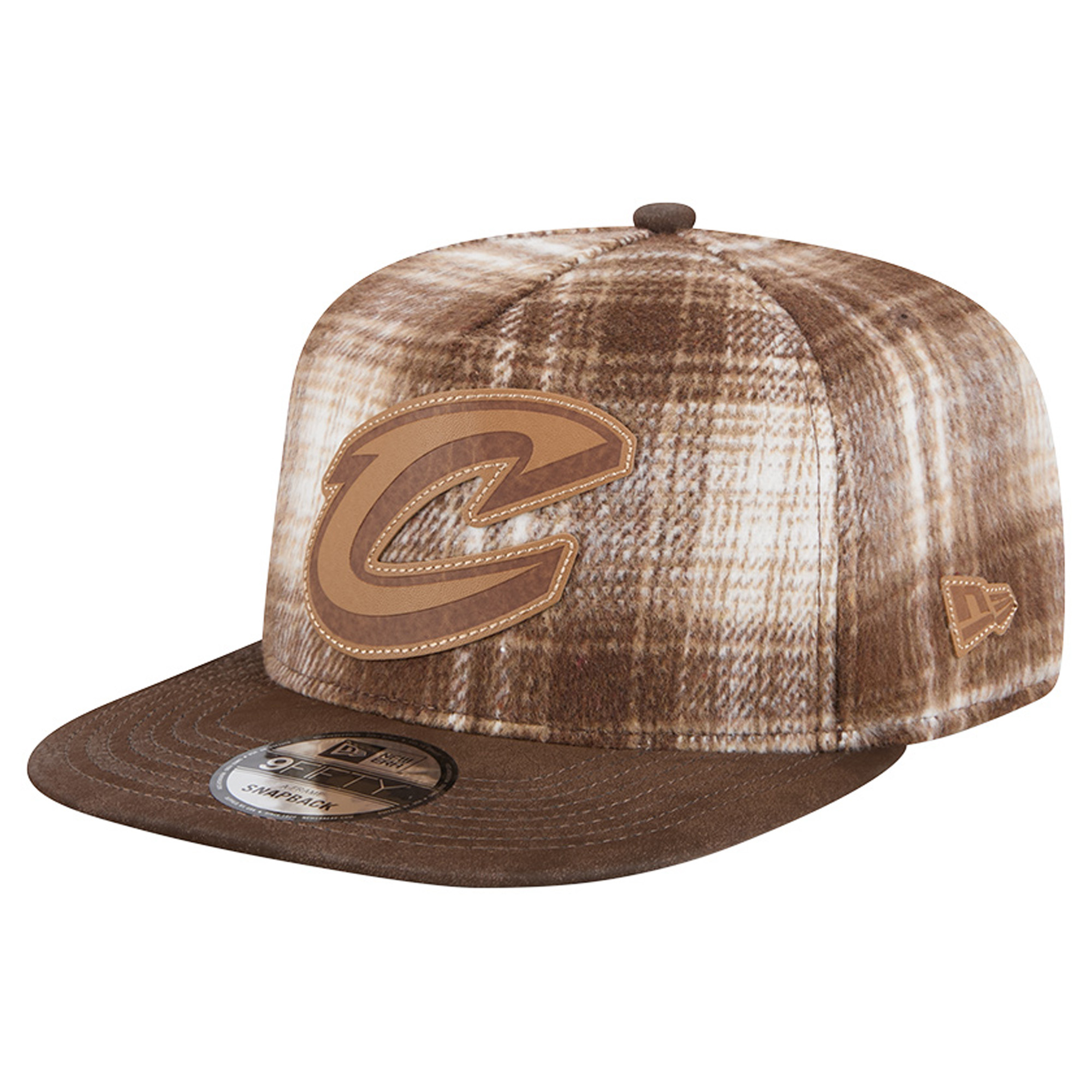 Men's New Era Brown Cleveland Cavaliers Plaid 9FIFTY A-Frame Adjustable Hat