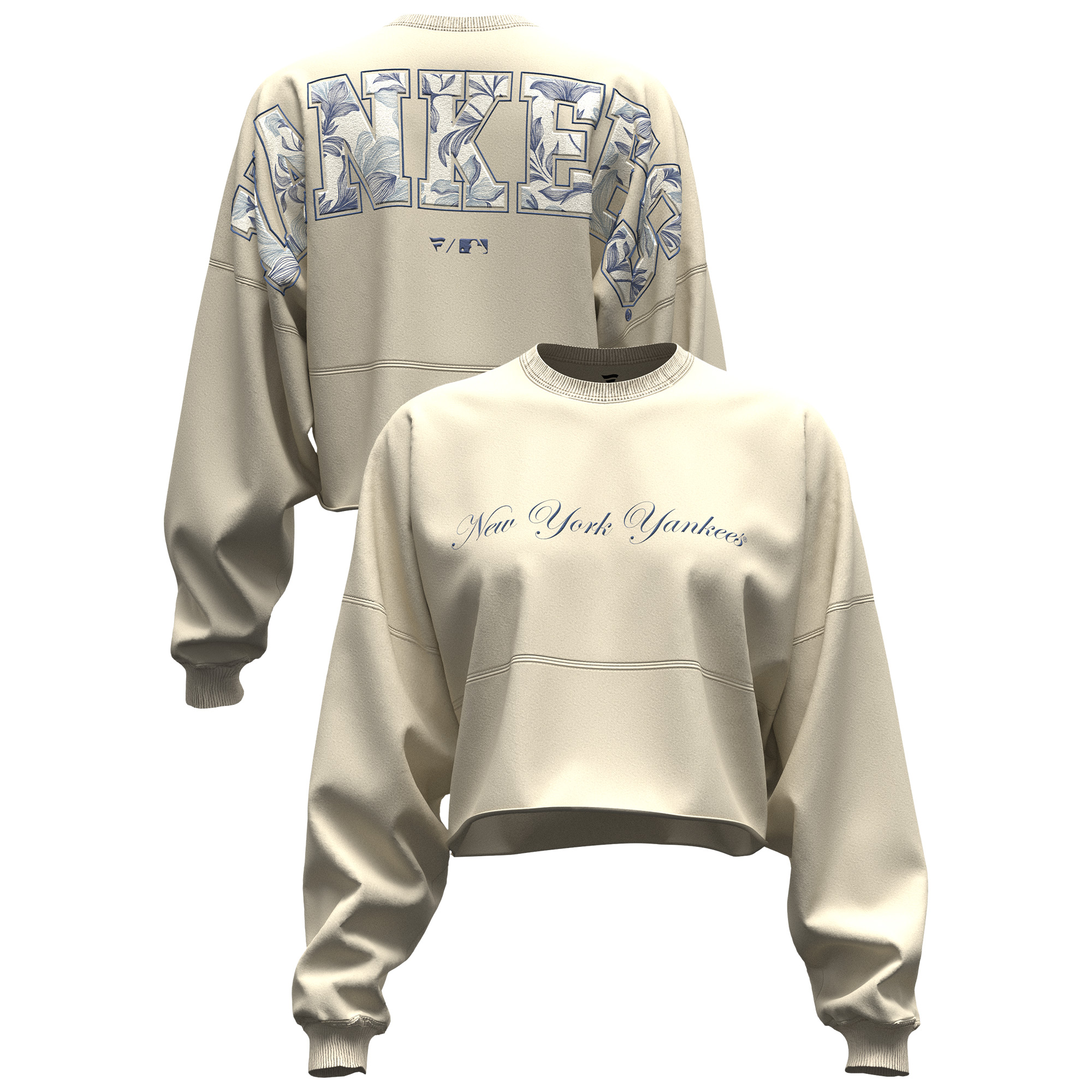 Women's Fanatics  Light Beige New York Yankees Spirit Floral Script Cropped Long-Sleeve T-Shirt