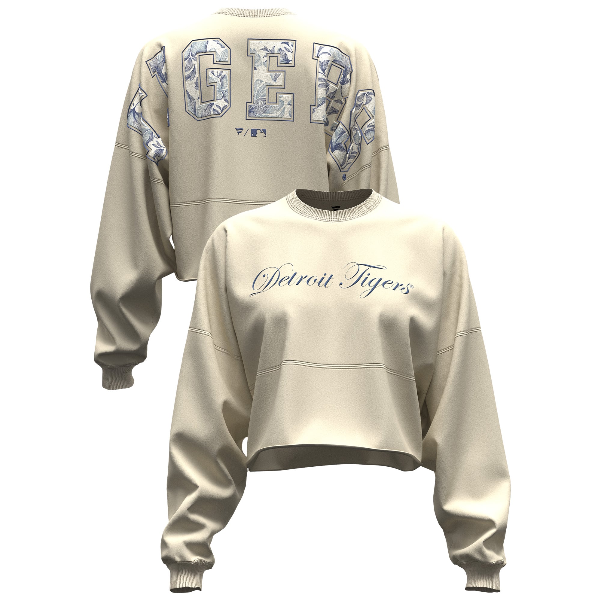 Women's Fanatics  Light Beige Detroit Tigers Spirit Floral Script Cropped Long-Sleeve T-Shirt