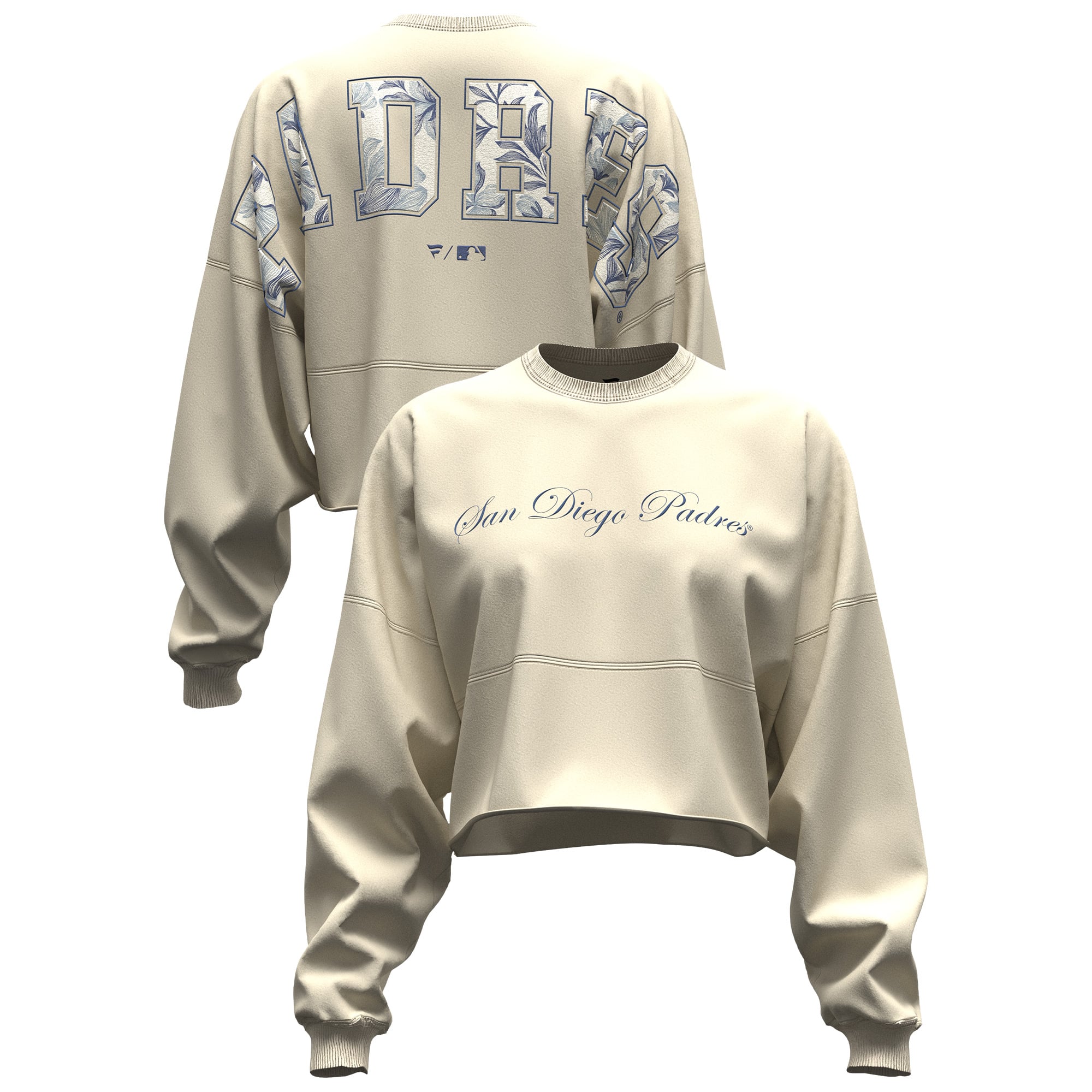 Women's Fanatics Light Beige San Diego Padres Spirit Floral Script Cropped Long-Sleeve T-Shirt