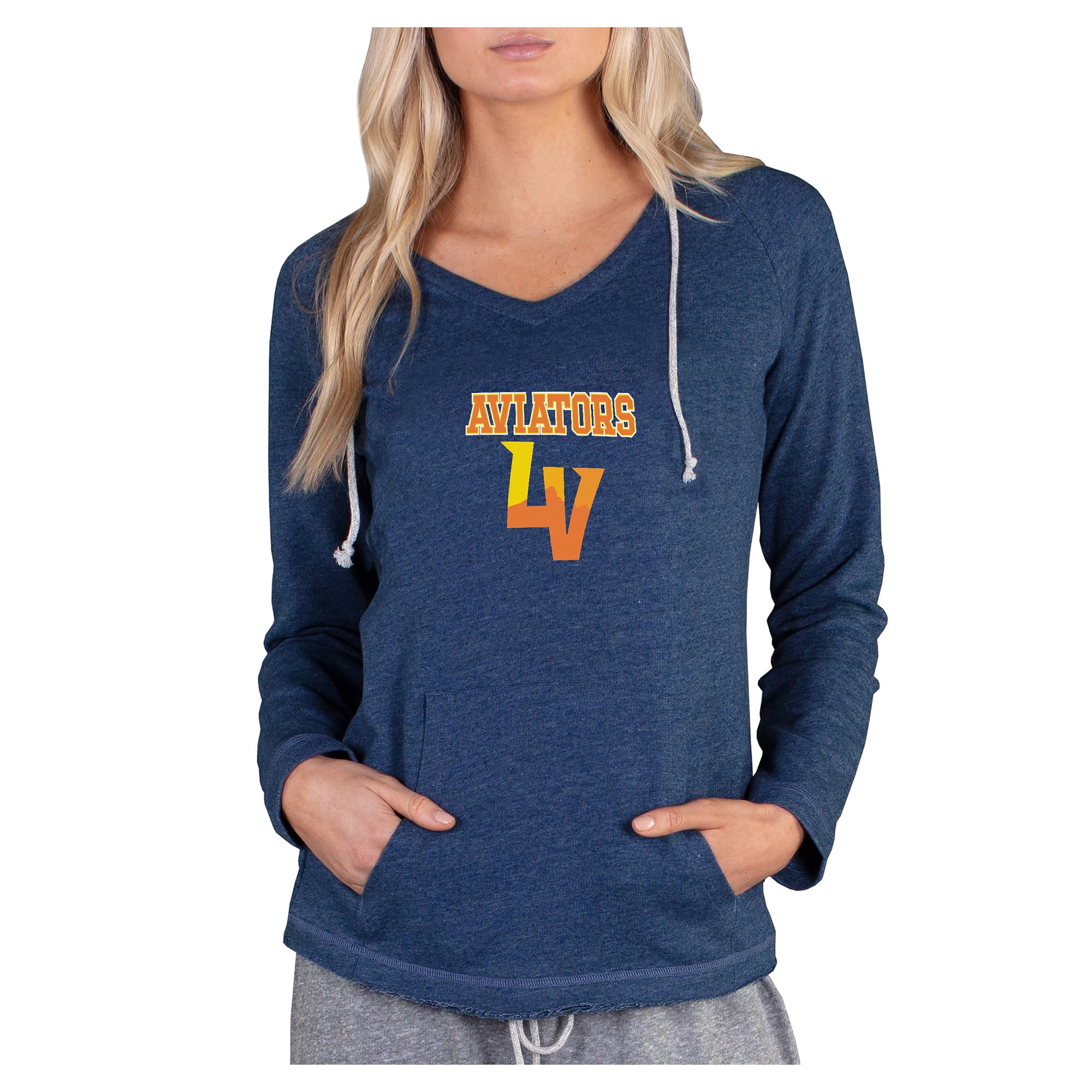 Women's Concepts Sport Navy Las Vegas Aviators Mainstream French Terry Tri-Blend V-Neck Hoodie